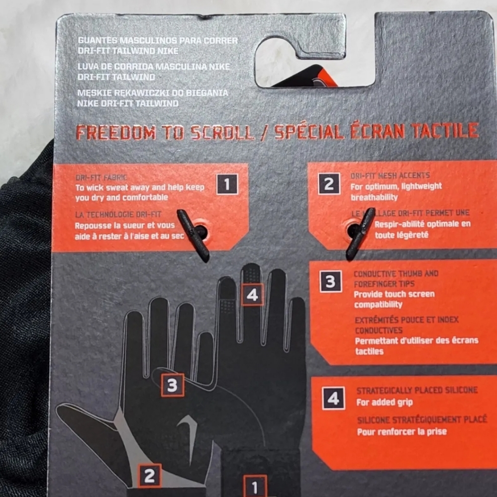 ☄️Nike Dri Fit Men's Tailwind Run Gloves Black Touch Screen Lightweight - Picture 4 of 4
